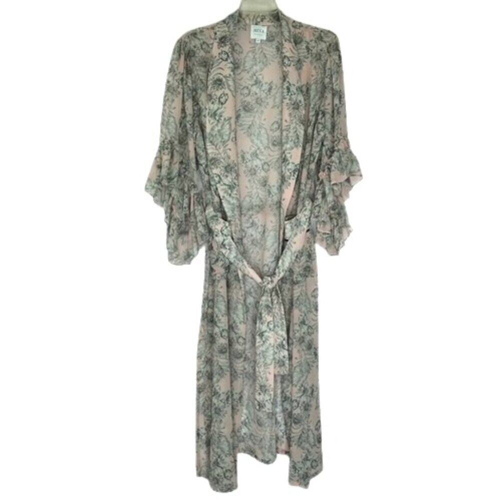 Anthropologie MISA Amina Duster Kimono sheer floral ruffled women's size XS